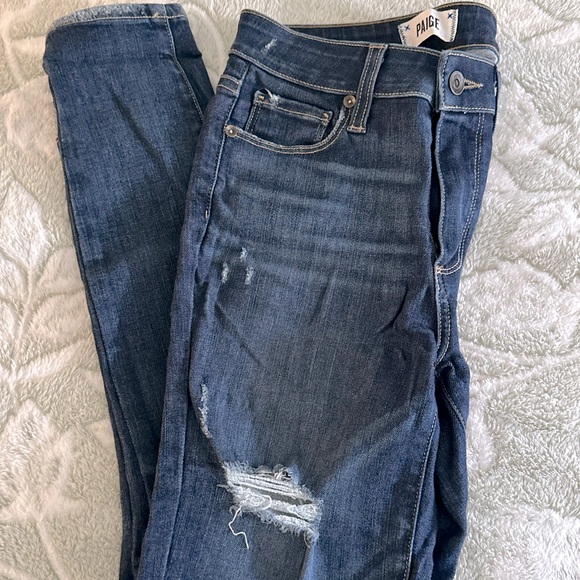 PAIGE Denim - PAIGE Dark Blue Distressed Skinny Jeans
